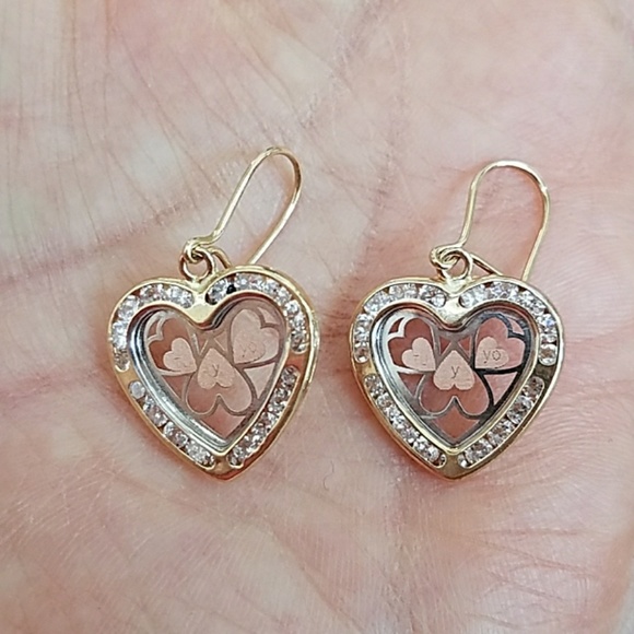 New 10k Real Gold Heart Dangling Earrings Heart Earrings - Picture 2 of 8